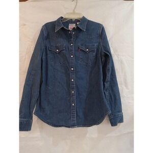 Levi Strauss & Co Tailored Fit Denim Western Shirt Womens Small Blue Button Down